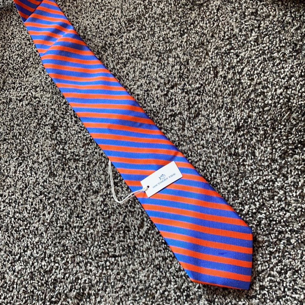 Southern Tide Orange & Blue Diagonally Striped Tie